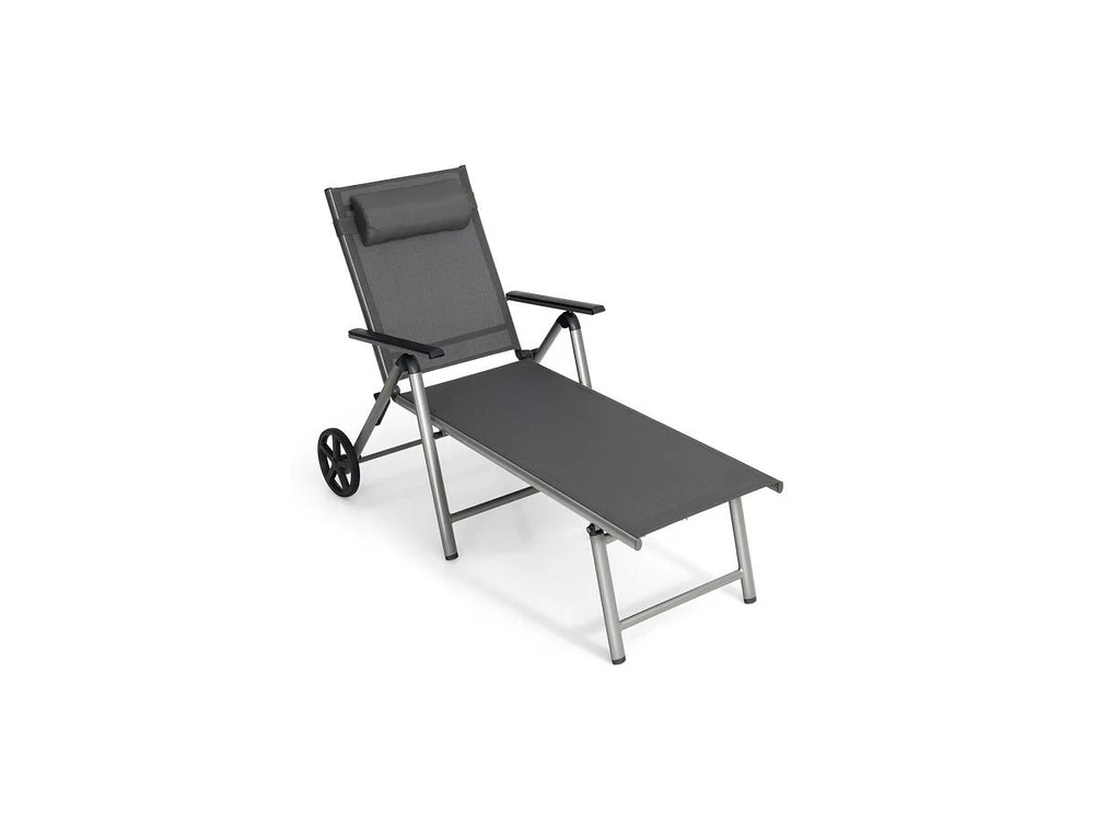 Slickblue Adjustable Patio Folding Chaise Lounge Chair with Wheels