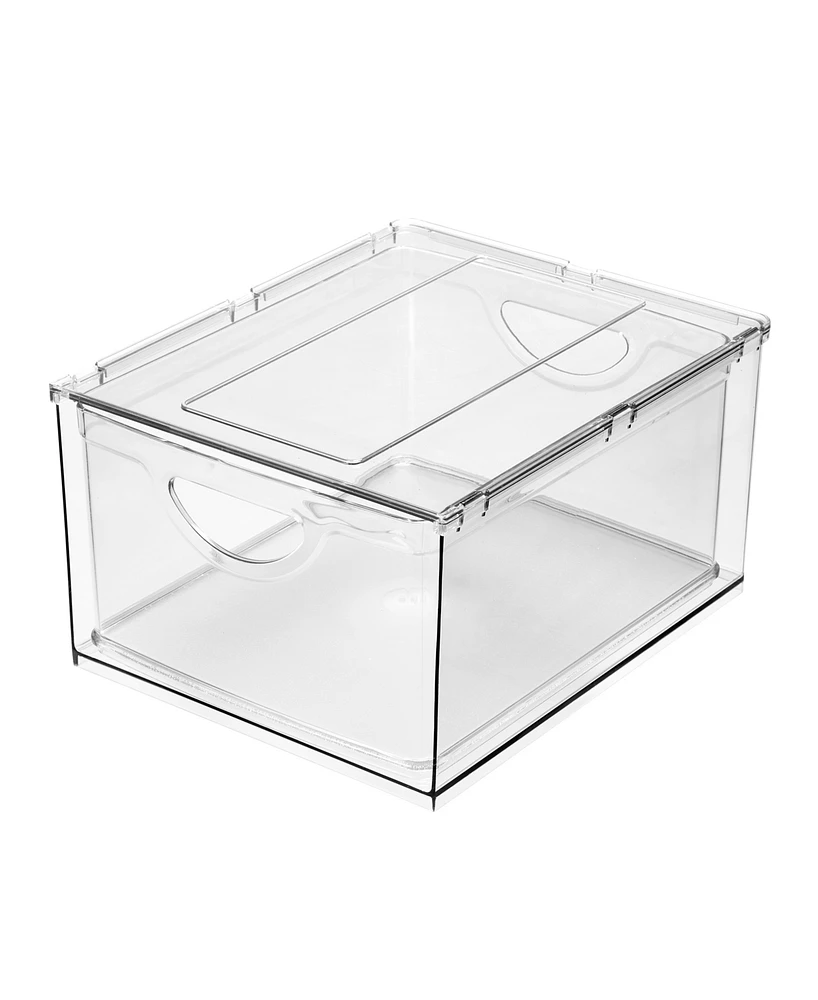 iDesign Plastic Cabinet and Pantry Storage Bin with Integrated Handles-16 x 8 x 5, Clear Bin