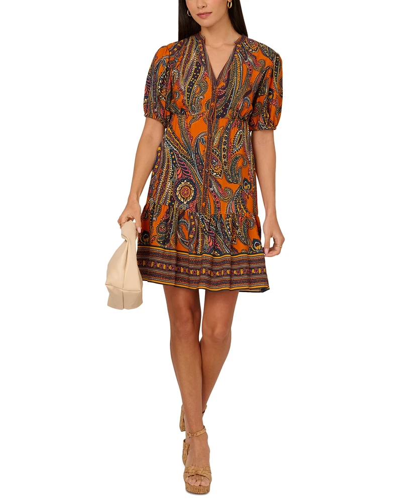 Adrianna by Papell Women's Printed Puff-Sleeve A-Line Dress