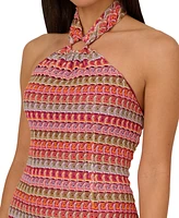 Adrianna by Papell Women's Crochet Stripe Halter Sleeveless Sheath Dress