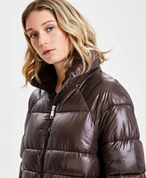 Guess Women's Shine Hooded Mid-Length Puffer Coat