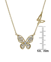 Macy's 14K Gold Plated Cubic Zirconia Double Butterfly Pendant Necklace