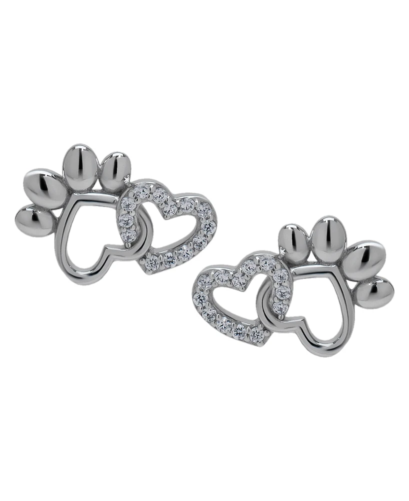 Macy's Cubic Zirconia Heart and Silver-Plated Paw Stud Earrings