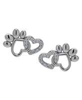 Macy's Cubic Zirconia Heart and Silver-Plated Paw Stud Earrings