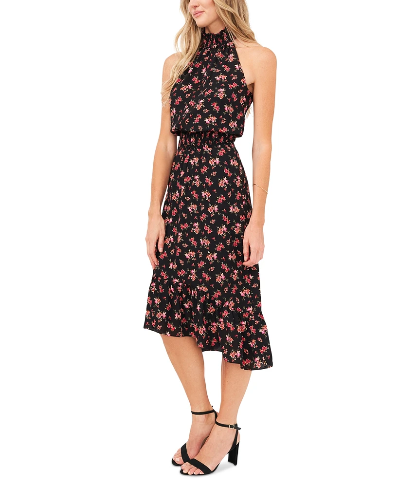 1.state Women's Floral-Print Smocked Halter Midi Dress