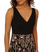 Adrianna Papell Women's V-Neck Embellished-Floral Dress