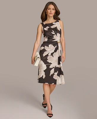 Donna Karan Women's Floral Side-Ruched Sleeveless Dress