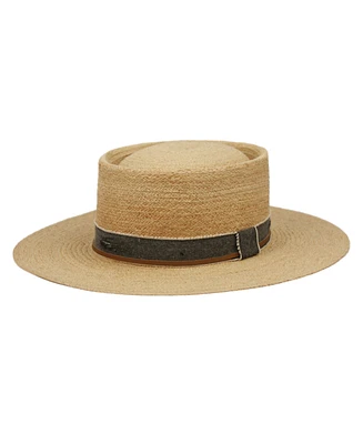 Angela & William Wide Flat Brim Straw Pork Pie Hat