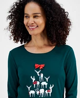 Holiday Lane Petite Deer Celebration Top, Created for Macy's