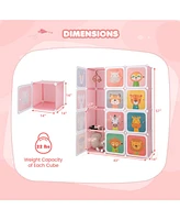 Costway 12-Cube Kids Wardrobe Baby Dresser Bedroom Armoire Clothes Hanging Closet with Door
