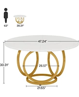 Tribesigns Round Dining Table for 4, 47-Inch Kitchen Table with Metal Base, Farmhouse Wood Dinner Table Coffee Table for Kitchen, Dining Room, Cafe