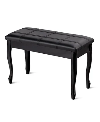 Costway Pu Leather Solid Wood Piano Bench Padded Double Duet Keyboard Seat Storage