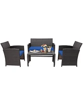 Costway 8PCS Patio Rattan Furniture Set Cushioned Chair Sofa Table Turquoise