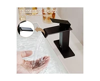 Casainc Single-handle Black Bathroom Faucet Waterfall Spout Sink Faucet