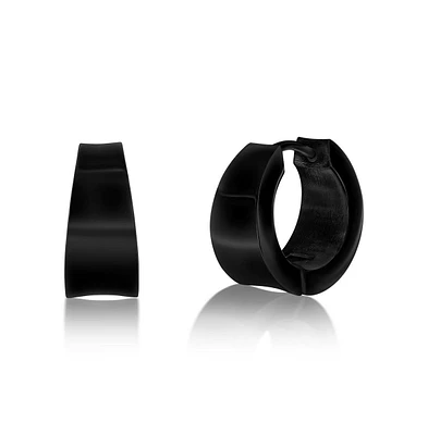 Metallo Stainless Steel or Black Plated over Polished Huggie Earrings