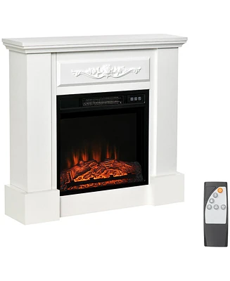 Simplie Fun 32" Electric Fireplace With Mantel, Led Flame, Remote, 1400W, White