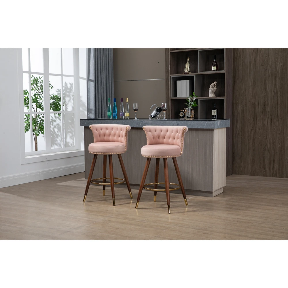 Simplie Fun Swivel Bar Stools With Backrest Footrest, With A Fixed Height Of 360 Degrees