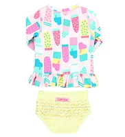 RuffleButts Baby Girls Long Sleeve Ruffle Hem Rash Guard Bikini