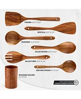 Zulay Kitchen 7-Piece Natural Teak Wooden Utensils for Cooking