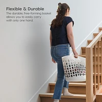 Iris Usa Laundry Basket 40L Durable and Flexible, Portable Round Bin, 1.15 Bushel Hamper for Storage with Ventilation Holes for Closet Dorm, White