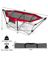 Gymax Folding Hammock Indoor & Outdoor Hammock with Side Pocket & Iron Stand Red