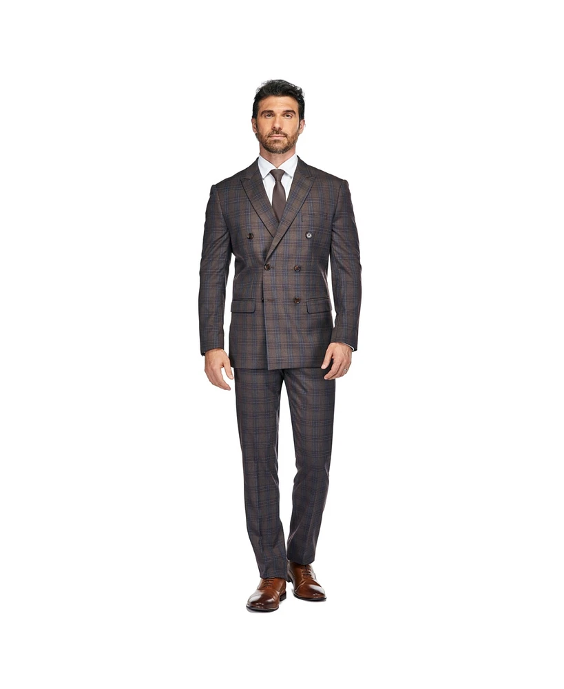 Gino Vitale Men's 2-Piece Double Breasted Checked Plaid Slim Fit Suit