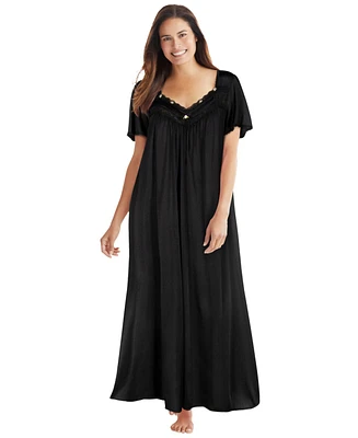 Only Necessities Plus Long Silky Lace-Trim Gown