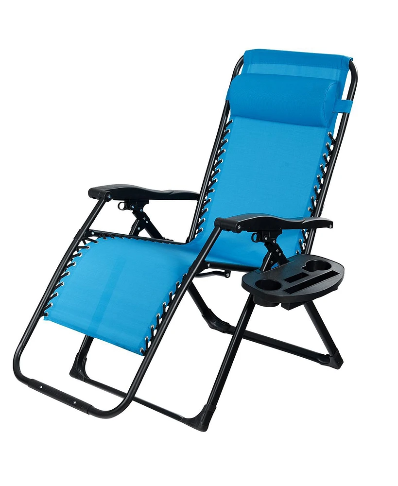 Gymax Folding Zero Gravity Lounge Chair Recliner w/ Cup Holder Tray Pillow Blue