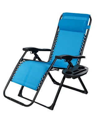 Gymax Folding Zero Gravity Lounge Chair Recliner w/ Cup Holder Tray Pillow Blue