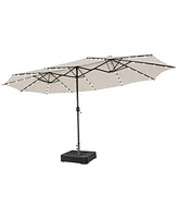 Gymax Outdoor 15' Double-Sided Patio Umbrella 48 Solar Led Lights Crank & Base Wine