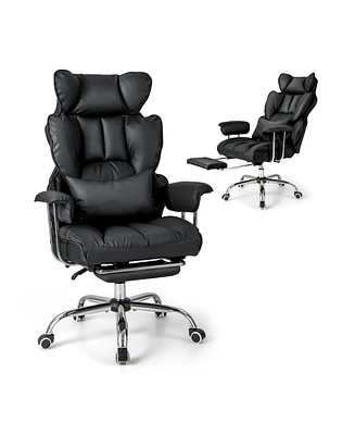 Slickblue Adjustable Swivel Office Chair with Reclining Backrest and Retractable Footrest