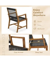 Slickblue Set of 2 Patio Acacia Wood Dining Chairs with Armrests for Lawn Yard