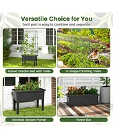 Slickblue Self-watering Raised Garden Bed Elevated Planter with Climbing Trellis-Black