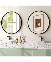 Slickblue 24" Black Circle Bathroom Mirror with Explosion-proof Film