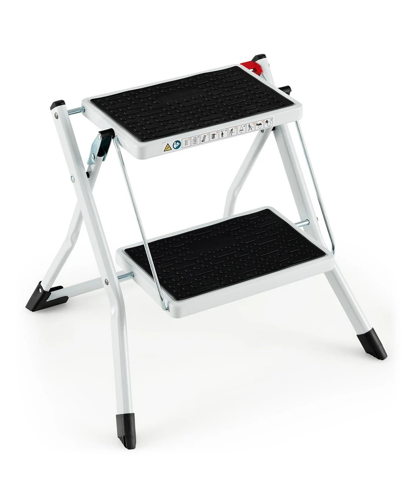 Slickblue Folding 2 Step Ladder wiht Anti-Slip Pedal and Large Foot Pads-Black and White