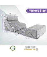 Slickblue 7 Pieces Bed Wedge Pillow Set with Memory Foam and Washable Cover-Gray