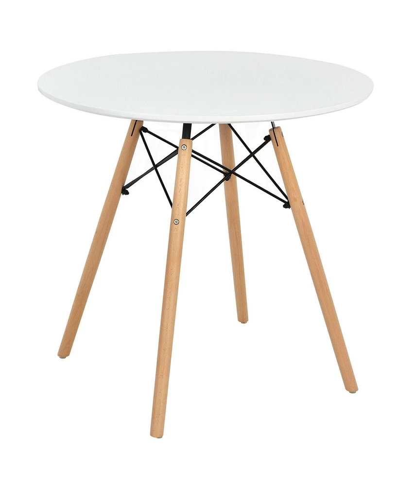 Sugift Round Modern Dining Table with Solid Wooden Leg-White