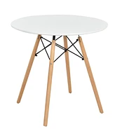 Sugift Round Modern Dining Table with Solid Wooden Leg-White