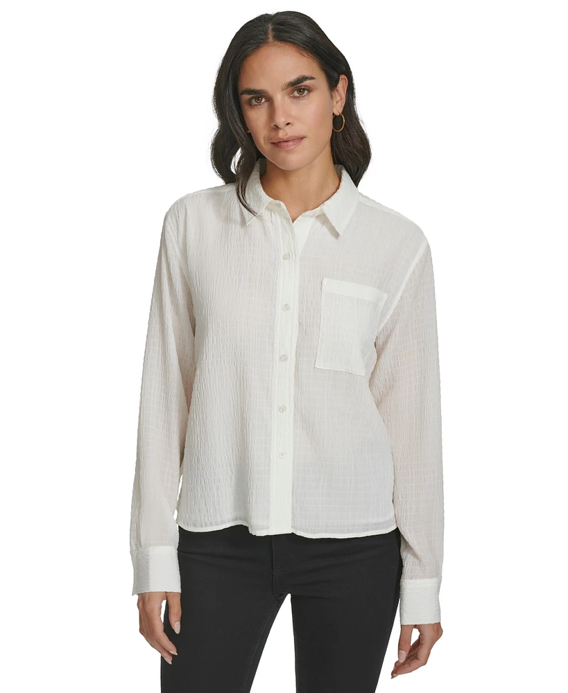 Calvin Klein Women's Long-Sleeve Textured Button-Down Shirt | Dulles Town  Center