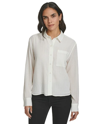 Calvin Klein Women's Long-Sleeve Textured Button-Down Shirt