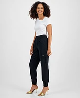 I.n.c. International Concepts Women's Solid Pull-On Cargo Jogger Pants, Created for Macy's