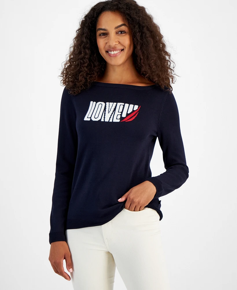 Nautica Jeans Women's Love Boat Neck Long-Sleeve Sweater