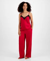 I.n.c. International Concepts Women's Stretch Satin Lace-Trim Top & Pajama Pants Set, Created for Macy's