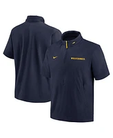 Nike Men's Navy Michigan Wolverines 2024 Sideline Coach Short Sleeve Half-Zip Hoodie Jacket