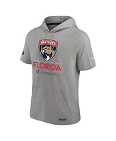 Fanatics Men's Gray Florida Panthers 2024 Stanley Cup Final Authentic Pro Fleece Short Sleeve Pullover Hoodie