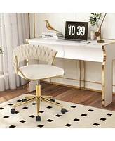 Slickblue 360° Height Adjustable Swivel Upholstered Desk Computer Chair with Hand-woven Back