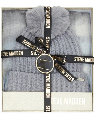 Steve Madden Women's 2-Pc. Pom Beanie & Scarf Set