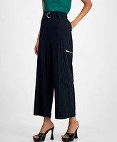 Bar Iii Women's High Rise Belted Wide-Leg Cargo Pants, Created for Macy's