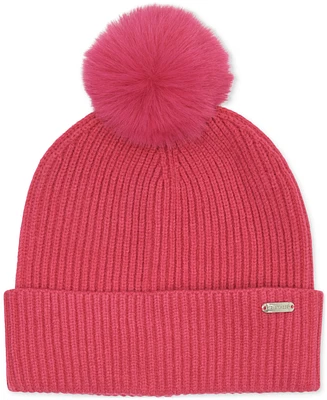 Steve Madden Women's Ribbed Furry Pom Beanie