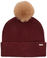 Steve Madden Women's Ribbed Furry Pom Beanie